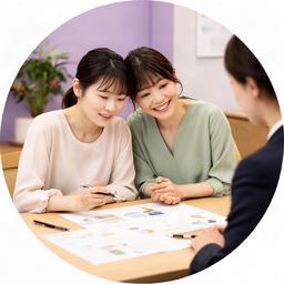 つくば市の相談室で家計シートを囲む新婚夫婦